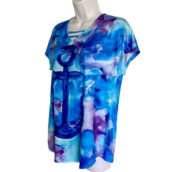 Art & Sol Colorful Anchor Print Short Sleeve Top Women's Small NEW - Picture 3 of 9